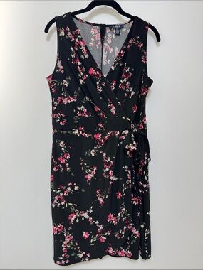 Chaps Sleeveless Faux Wrap Floral Dress